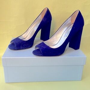 Navy blue/silver Prada suede leather heels in original box